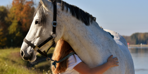 girl hugging horse